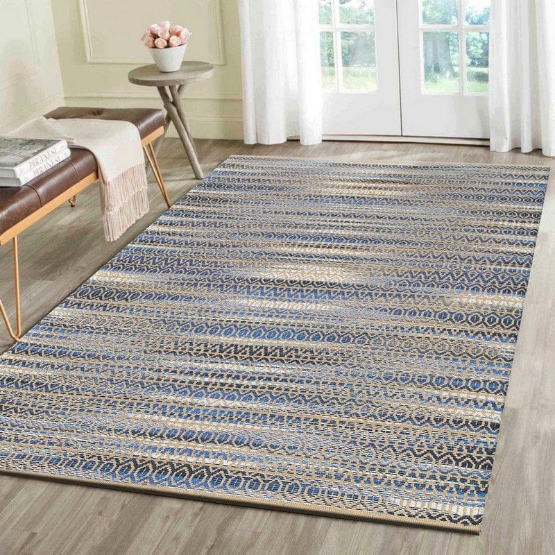 8’ x 10’ Round Navy and Tan Striated Area Rug