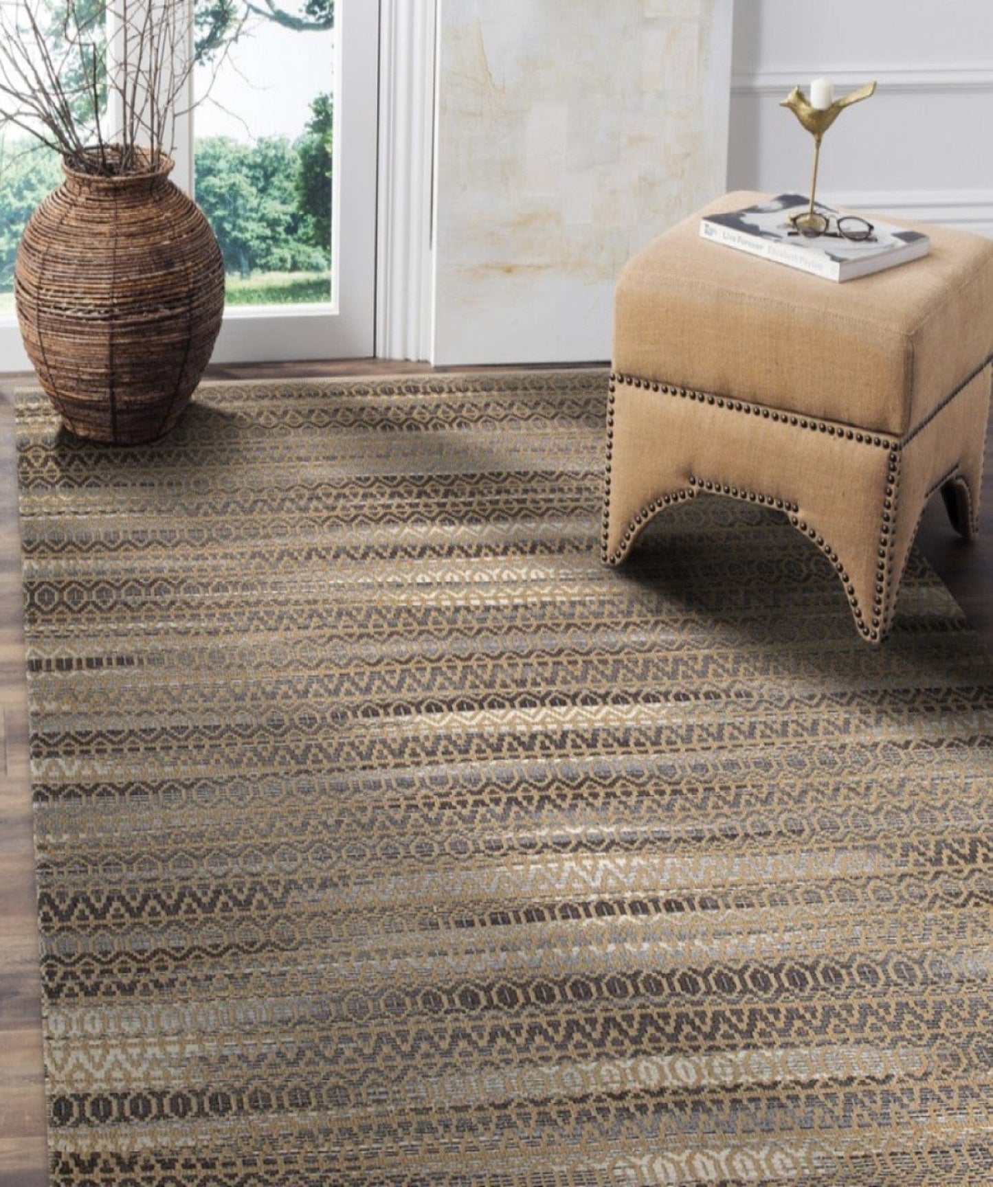 5’ x 8’ Gray and Tan Striated Runner Rug
