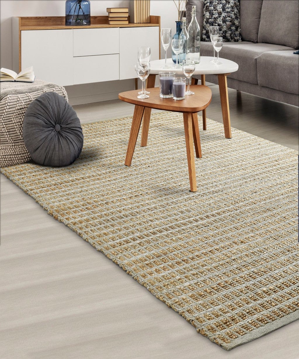 8’ x 10’ Gray Grid Farmhouse Area Rug