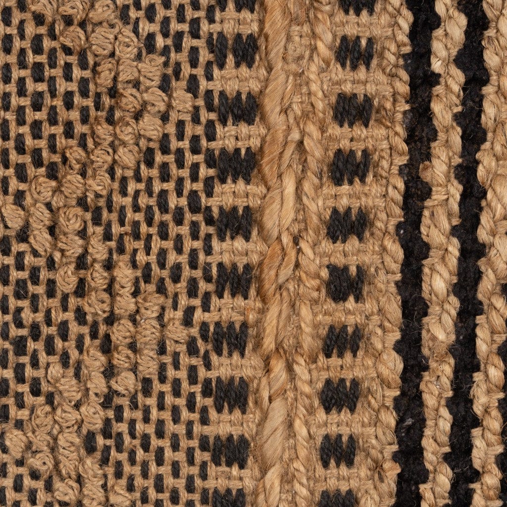 5’ x 8’ Tan and Black Intricate Striped Area Rug