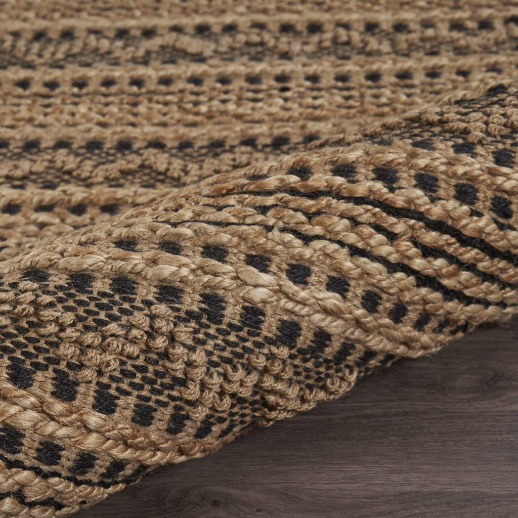 5’ x 8’ Tan and Black Intricate Striped Area Rug