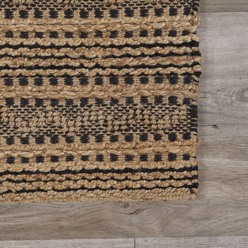 5’ x 8’ Tan and Black Intricate Striped Area Rug