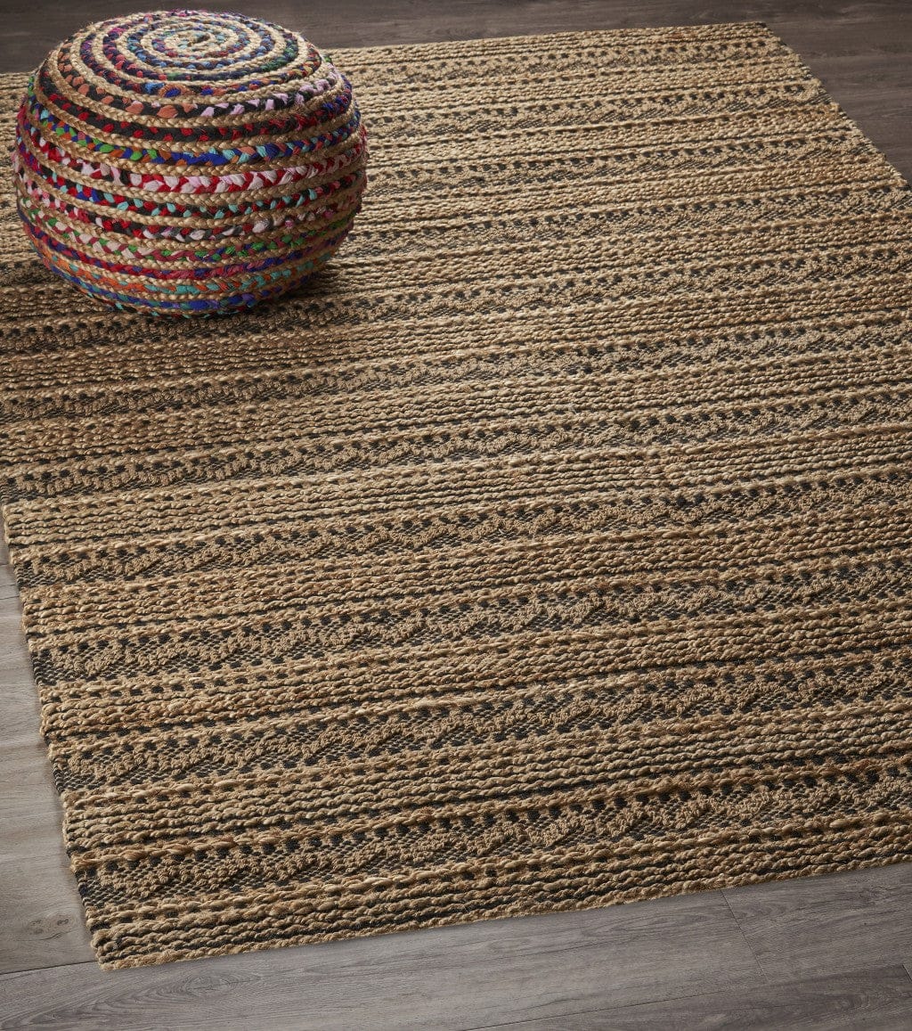 5’ x 8’ Tan and Black Intricate Striped Area Rug