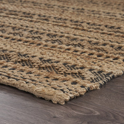 5’ x 8’ Tan and Black Intricate Striped Area Rug