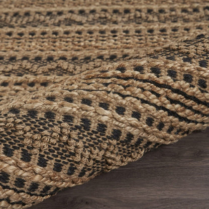 5’ x 8’ Tan and Black Intricate Striped Area Rug