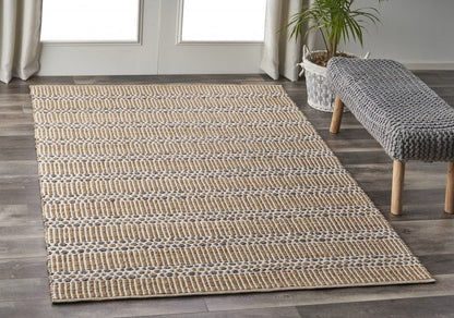 5’ x 8’ Tan and Gray Detailed Stripes Area Rug