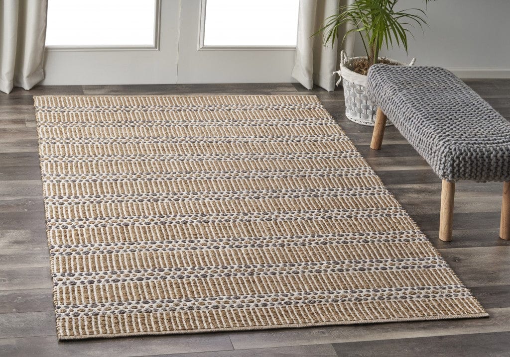 5’ x 8’ Tan and Gray Detailed Stripes Area Rug