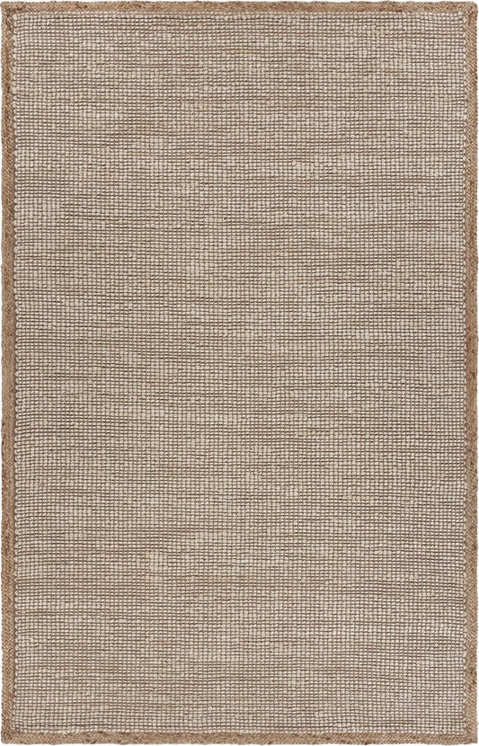 8’ x 10’ Tan and White Braid Border Area Rug