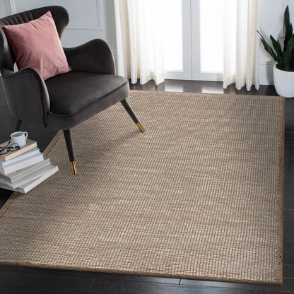 8’ x 10’ Tan and White Braid Border Area Rug