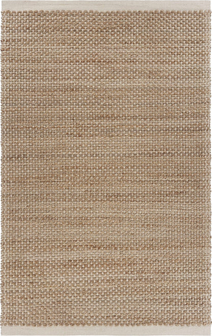 5’ x 8’ Tan and White Detailed Woven Area Rug