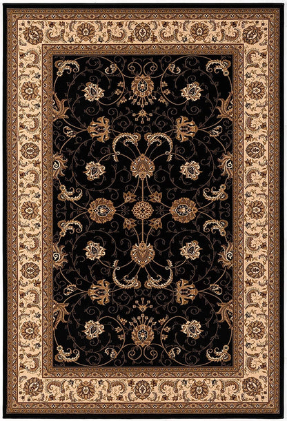 7’ x 9’ Black and Tan Floral Vines Area Rug