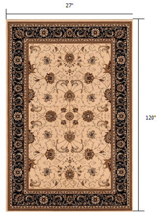 2’ x 10’ Cream and Black Decorative Runner Rug
