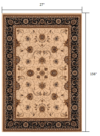 2’ x 10’ Cream and Black Decorative Runner Rug