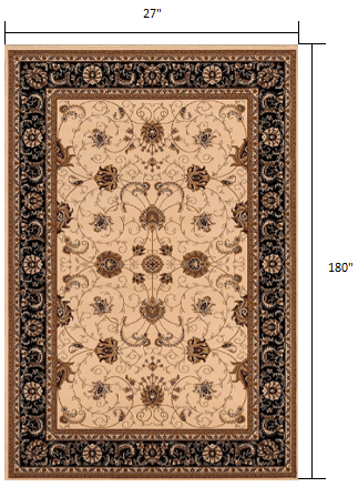 2’ x 10’ Cream and Black Decorative Runner Rug