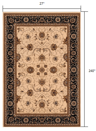 2’ x 10’ Cream and Black Decorative Runner Rug