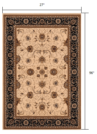 2’ x 10’ Cream and Black Decorative Runner Rug