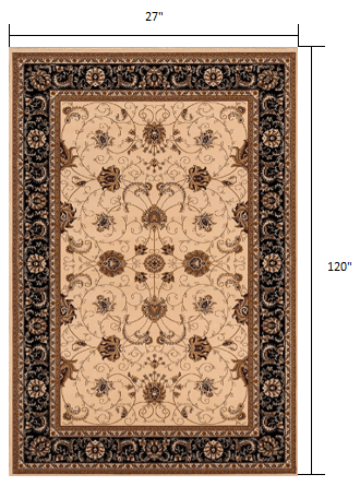 2’ x 10’ Cream and Black Decorative Runner Rug