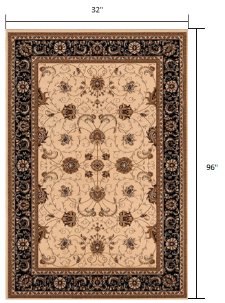 2’ x 10’ Cream and Black Decorative Runner Rug