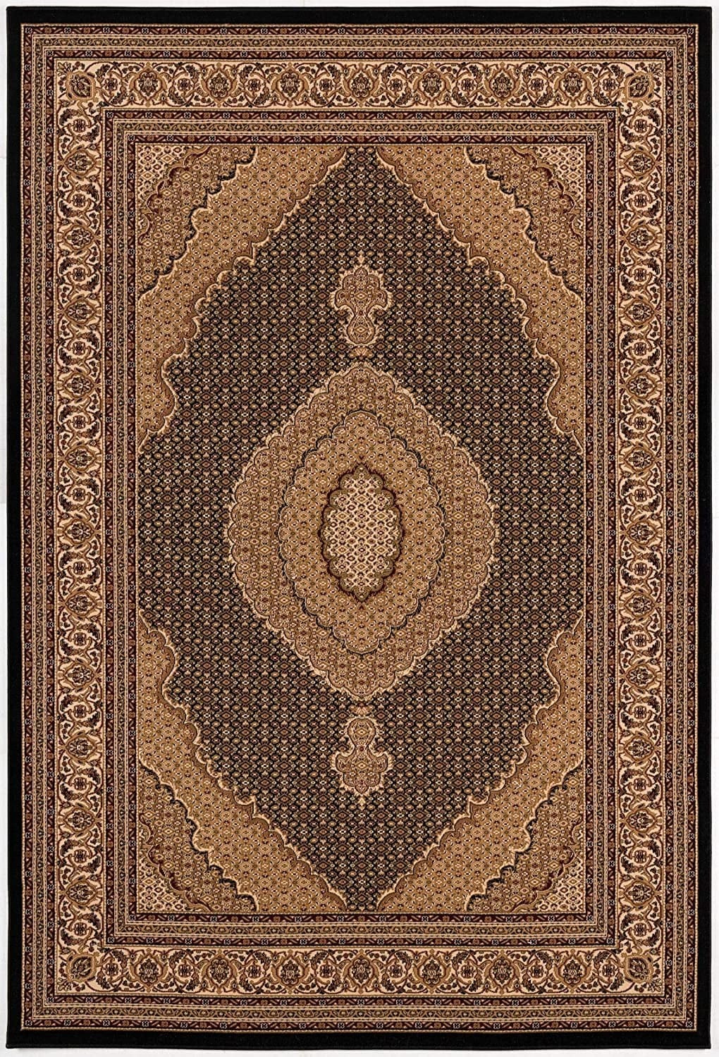 2’ x 10’ Black and Beige Medallion Runner Rug