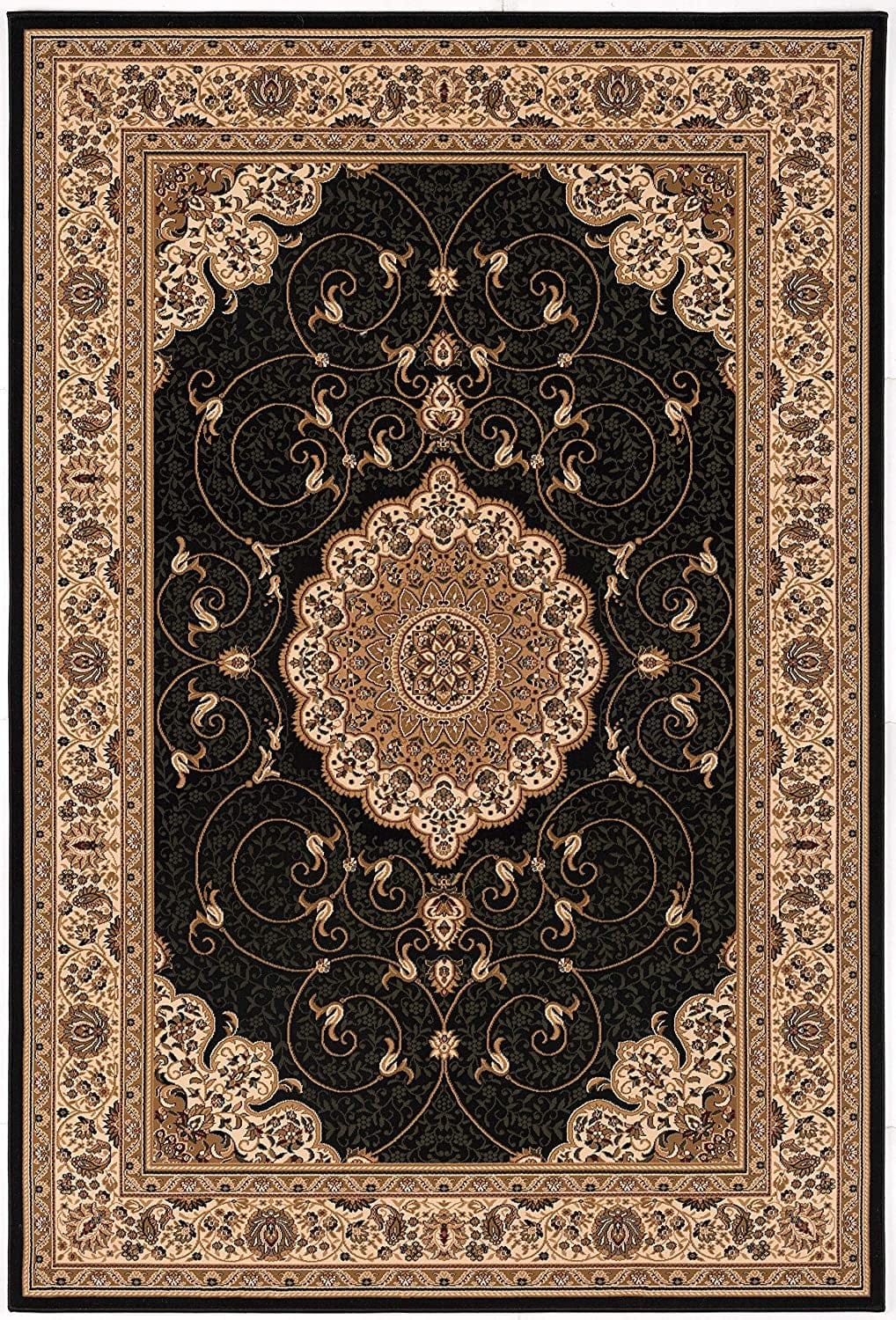 5’ x 8’ Black and Beige Embellished Area Rug