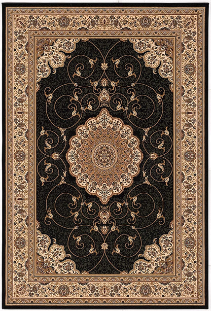 5’ x 8’ Black and Beige Embellished Area Rug