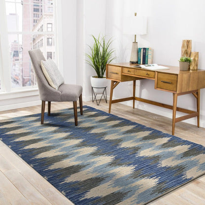 3’ x 5’ Blue and Cream Ikat Pattern Area Rug