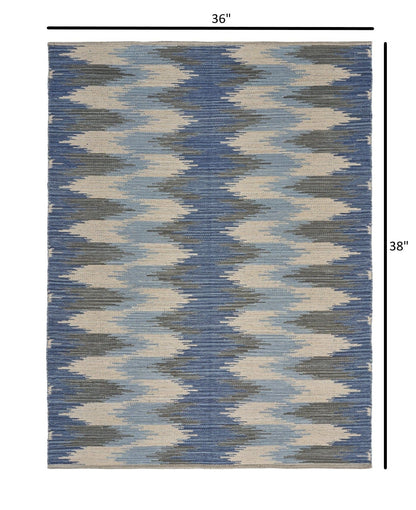 3’ x 5’ Blue and Cream Ikat Pattern Area Rug