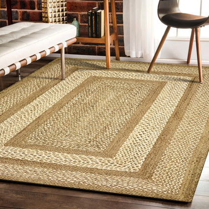 4’ x 6’ Tan Geometric Bordered Area Rug