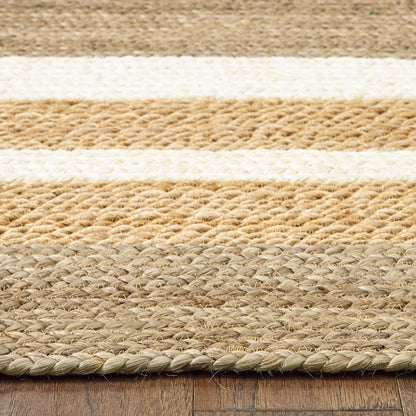 5’ x 8’ Tan and White Multiple Bordered Area Rug