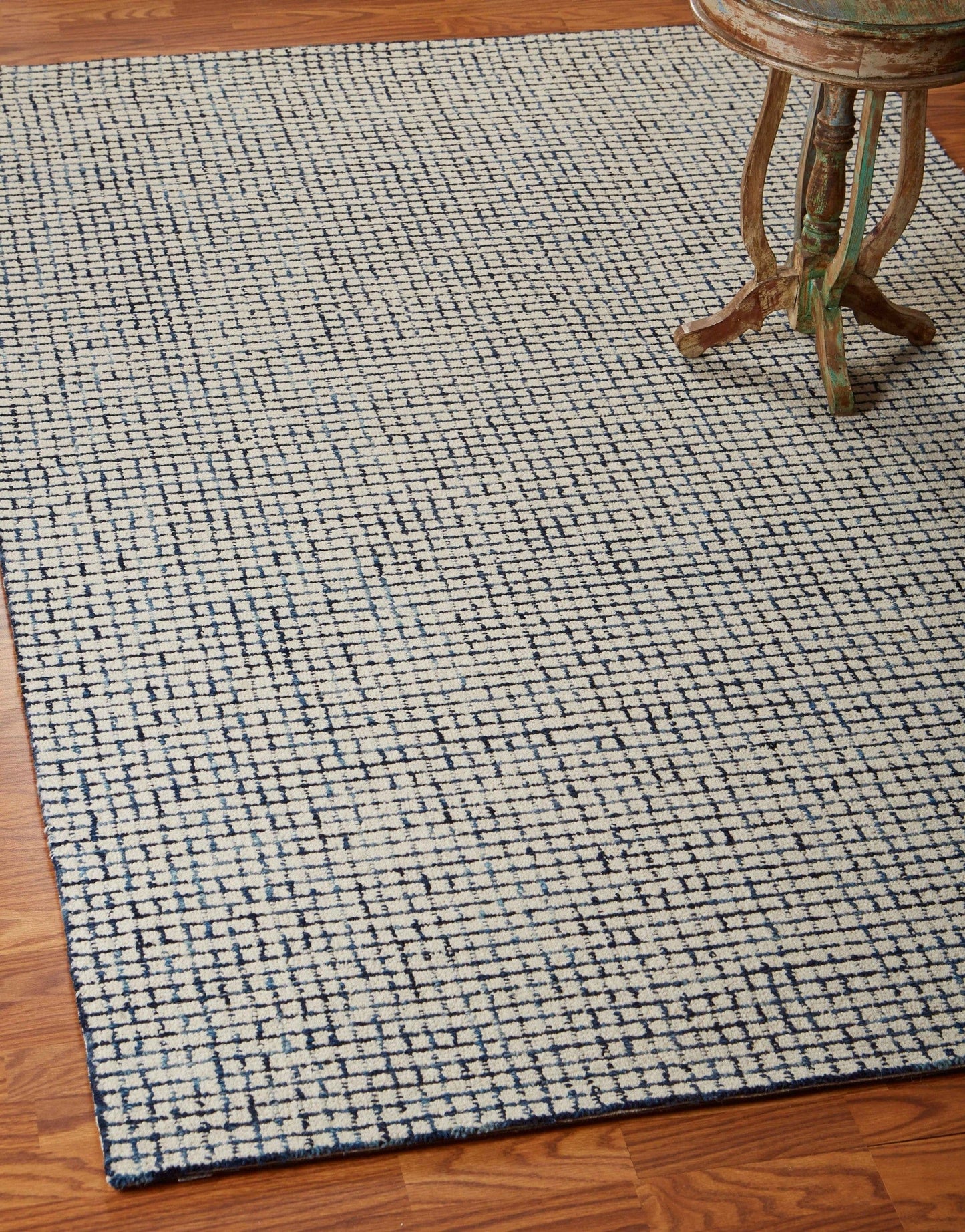 9’ x 12’ Navy and Ivory Grids Area Rug