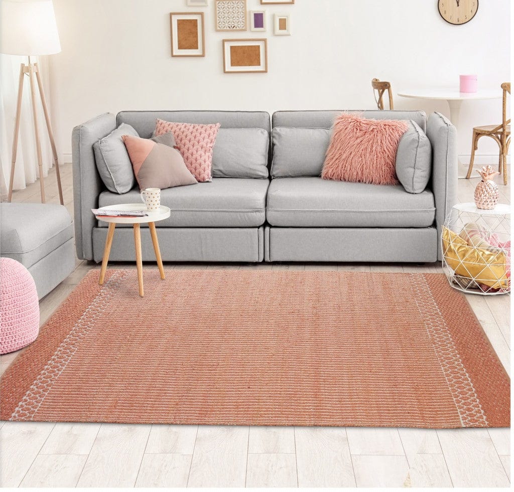 5’ x 8’ Orange and White Thin Striped Area Rug