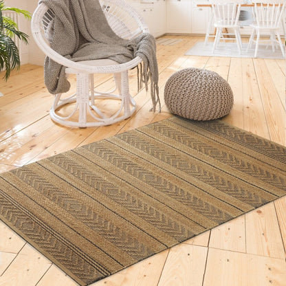 5’ x 8’ Tan and Gray Bohemian Striped Area Rug