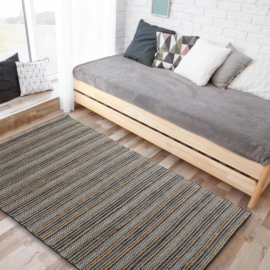 5’ x 8’ Black and Tan Decorative Striped Area Rug