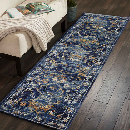 5’ x 8’ Blue and Gold Jacobean Area Rug