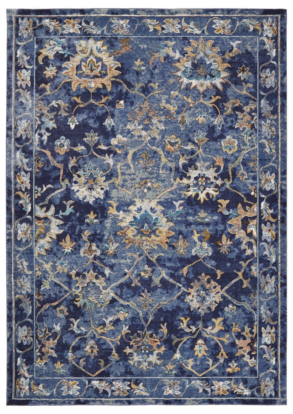 5’ x 8’ Blue and Gold Jacobean Area Rug