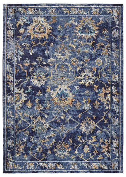 5’ x 8’ Blue and Gold Jacobean Area Rug