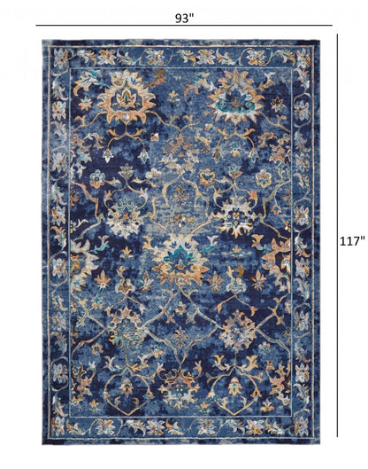 5’ x 8’ Blue and Gold Jacobean Area Rug