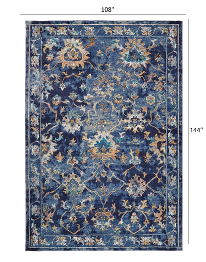 5’ x 8’ Blue and Gold Jacobean Area Rug