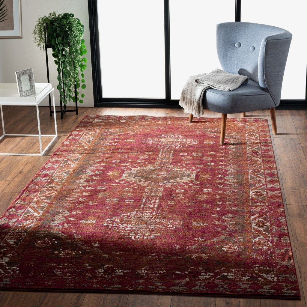 5’ x 8’ Deep Red Traditional Area Rug