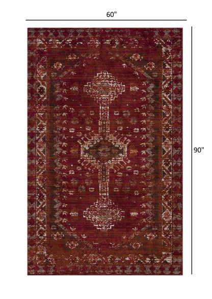 5’ x 8’ Deep Red Traditional Area Rug