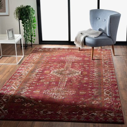 5’ x 8’ Deep Red Traditional Area Rug