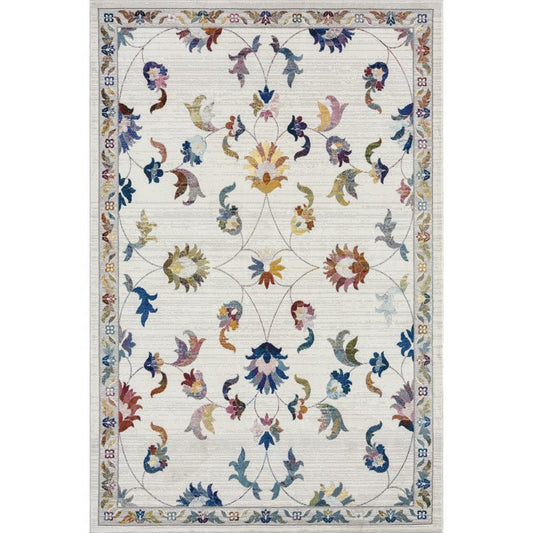5’ x 8’ Ivory Jacobean Pattern Area Rug