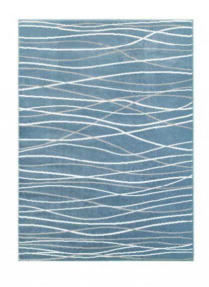5’ x 7’ Blue Contemporary Waves Area Rug