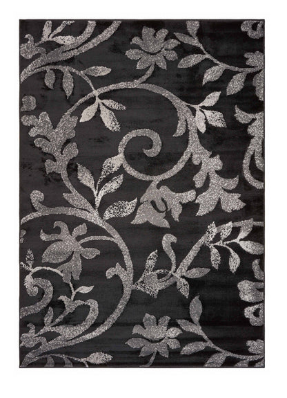 5’ x 7’ Black Filigree Vines Area Rug