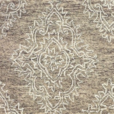 9’ x 12’ Khaki and White Damask Area Rug