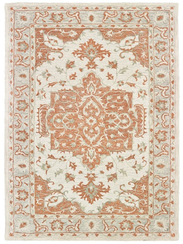5’ x 8’ Orange and Ivory Medallion Area Rug