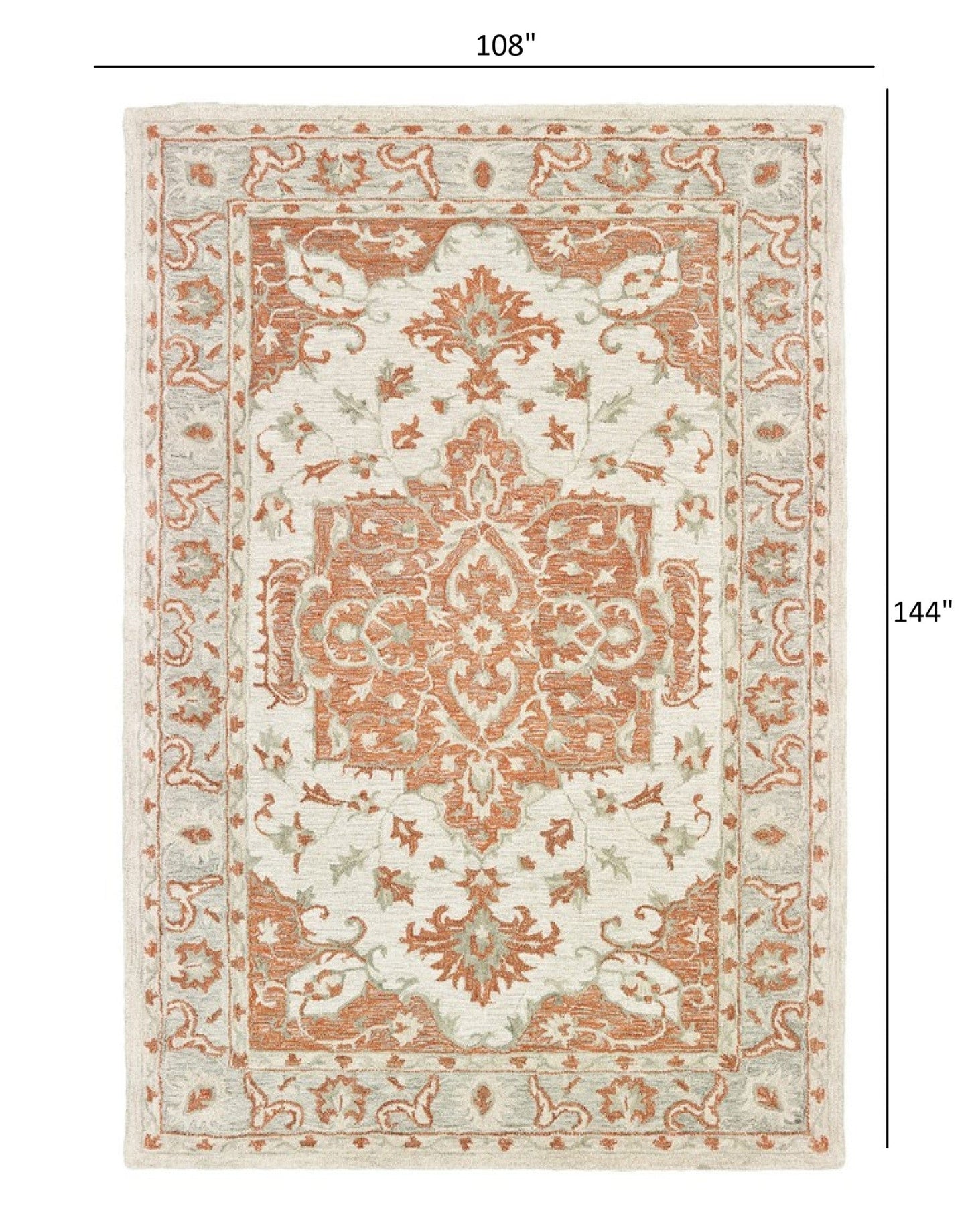 5’ x 8’ Orange and Ivory Medallion Area Rug