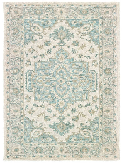 8’ x 10’ Turquoise and Cream Medallion Area Rug