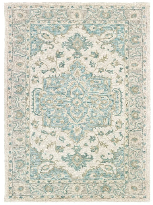 8’ x 10’ Turquoise and Cream Medallion Area Rug