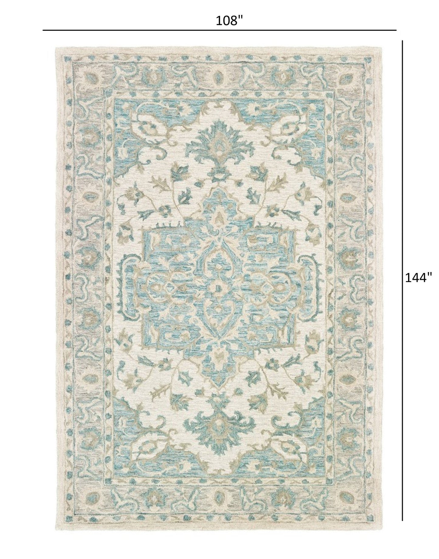 8’ x 10’ Turquoise and Cream Medallion Area Rug